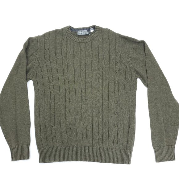 Oscar de la Renta Other - Oscar De La Renta Sweater Mens Large Green Cable Knit Pullover Casual Cotton